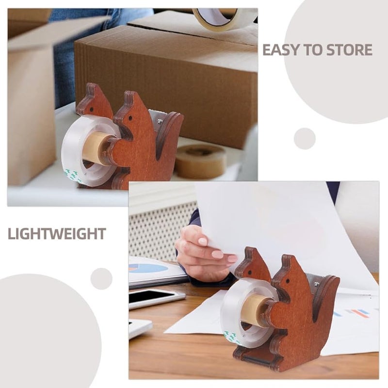 Wooden Squirrel Tape Dispenser 2 Pack Cartoon Desk Holder For Office Home - Image 4